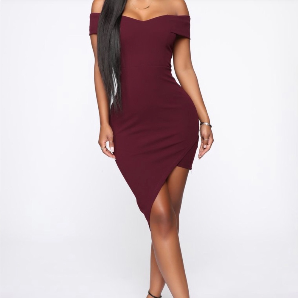 Burgundy off the shoulder dress